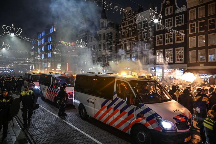 Fans of Maccabi Tel Aviv staged a pro-Israel demonstration at the Dam Square ahead of their Europa League match against Ajax