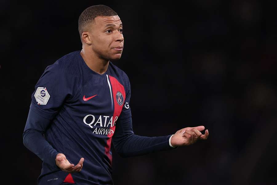 PSG forward Kylian Mbappe reacts during their Ligue 1 match against Montpellier
