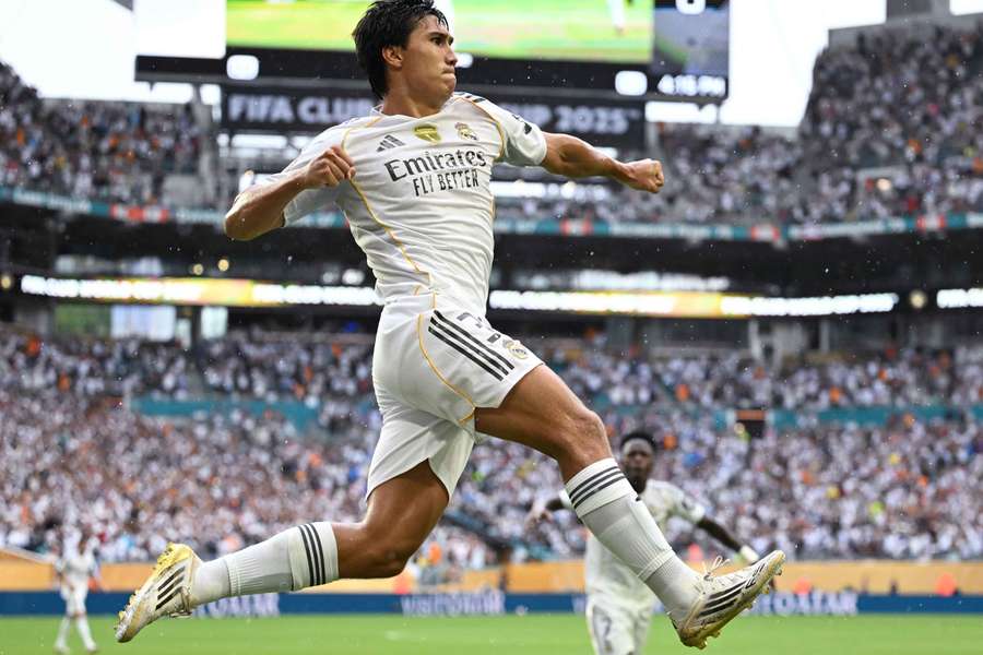 Gonzalo García, del Real Madrid, celebra un gol en el Mundial