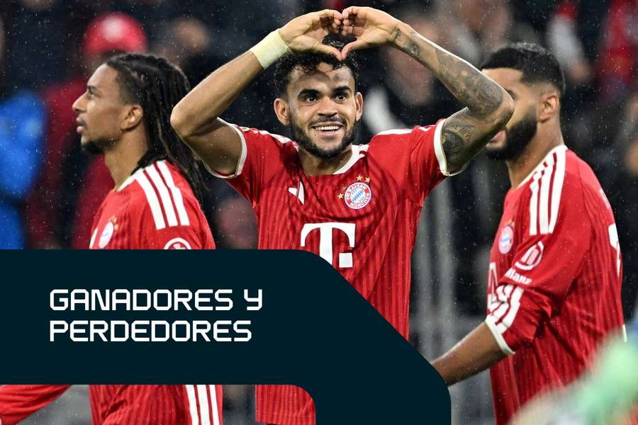 Luis Díaz (en el centro) brilló con Bayern el sábado