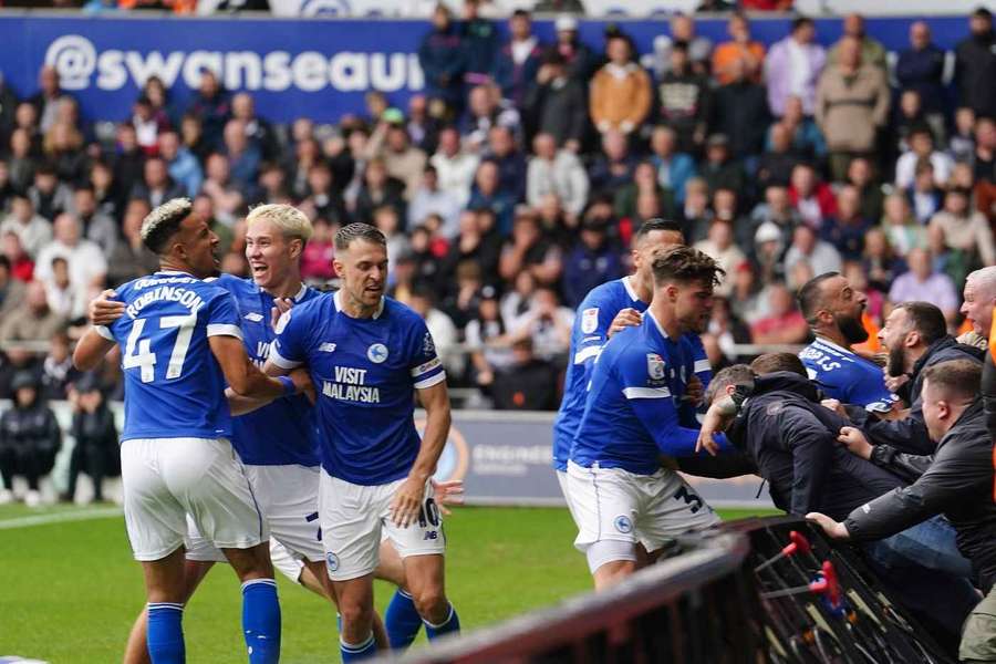 Cardiff City's Callum Robinson celebrates scoring their side's first goal of the game