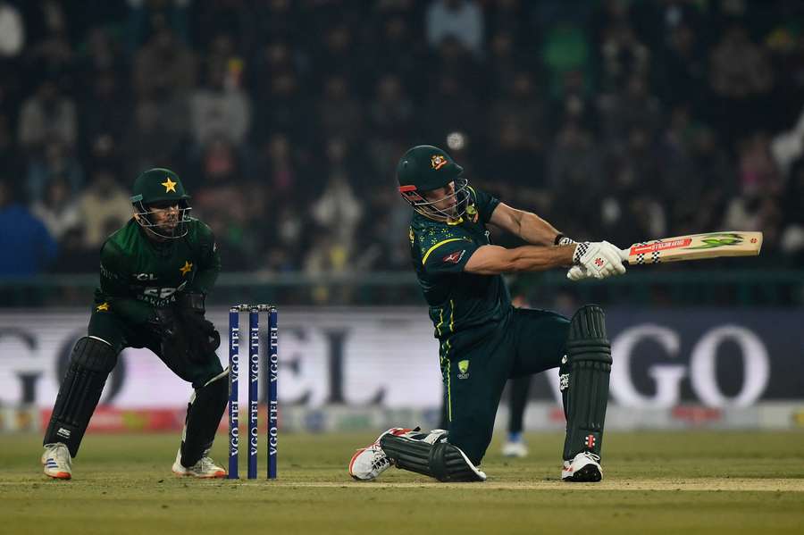Mitch Marsh bats during the recent warm-up T20I series against Pakistan.