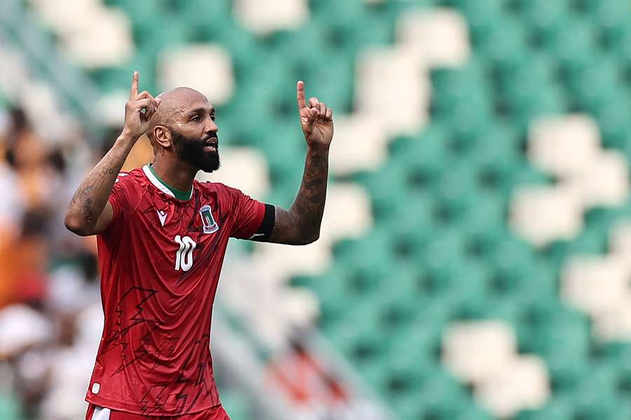 Emilio Nsue celebrates after netting one of his three goals