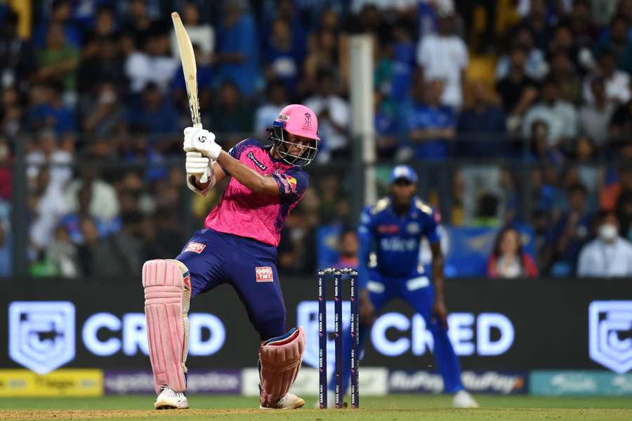 Rajasthan Royals' Yashasvi Jaiswal plays a shot during the Indian Premier League (IPL) Twenty20 cricket match between Mumbai Indians and Rajasthan Royals