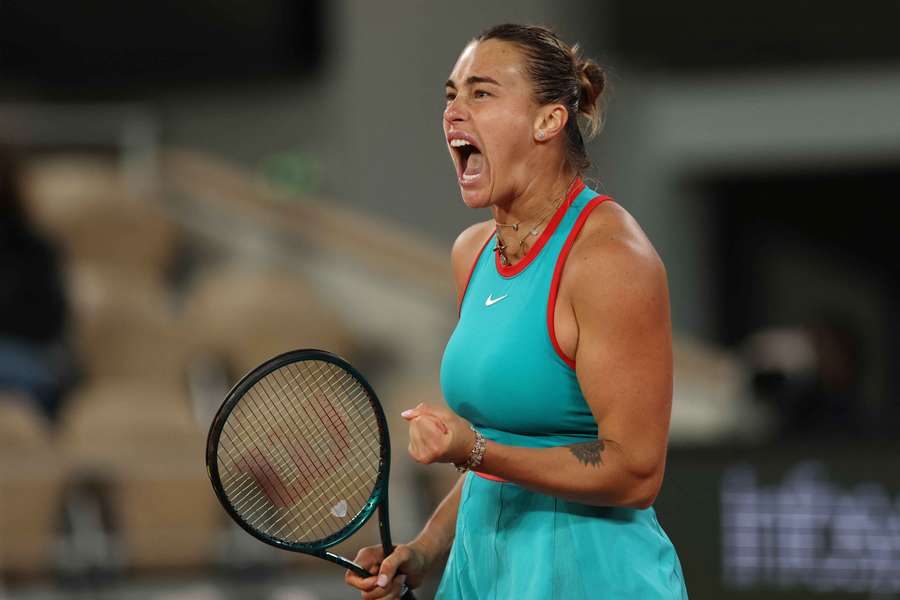 Aryna Sabalenka reacts during her semi-final match against Iga Swiatek