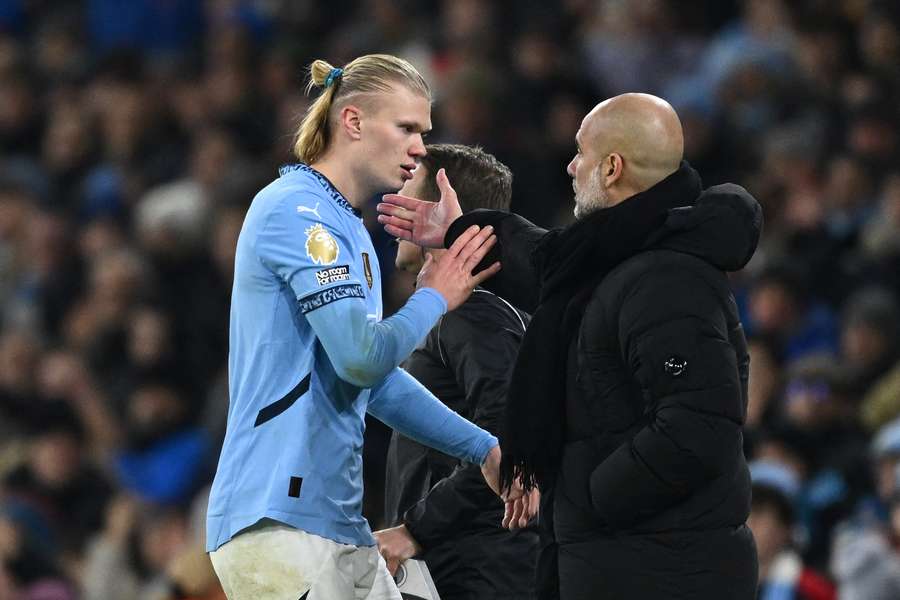 Erling Haaland is substituted during Man City's match with West Ham