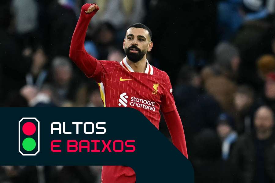 Mohamed Salah, avançado do Liverpool, festeja contra o Manchester City