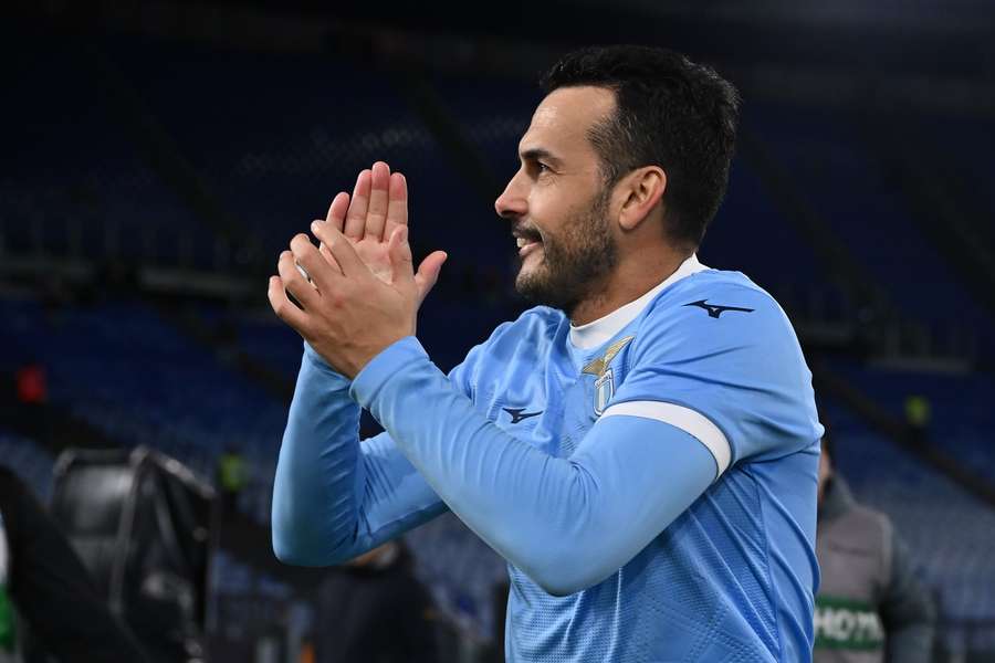 Lazio's Pedro celebrates his penalty