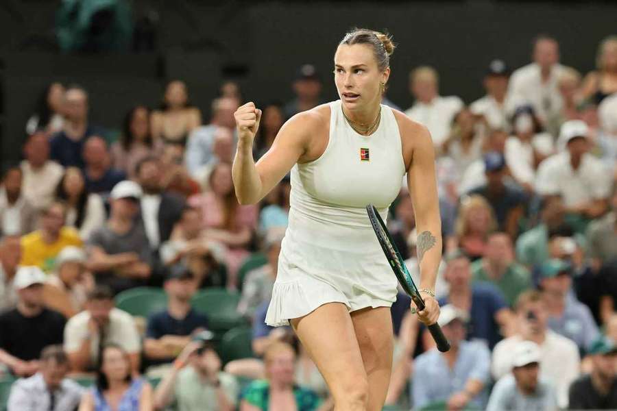 Aryna Sabalenka celebrates her win