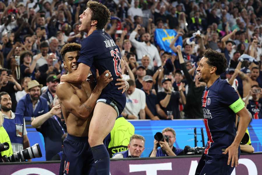 PSG players celebrate Desire Doue's second goal against Inter Milan PSG players celebrate Desire Doue's second goal against Inter Milan