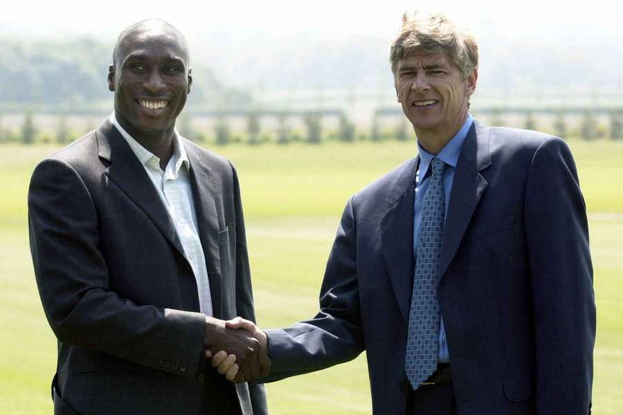 Sol Campbell and Arsenal manager Arsene Wenger at his unveiling Sol Campbell and Arsenal manager Arsene Wenger at his unveiling