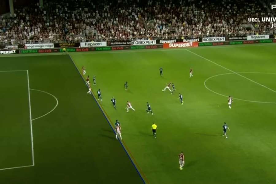 Liniile trasate de VAR la golul marcat de Antoine Baroan în Rapid - FC Botoșani 2-1