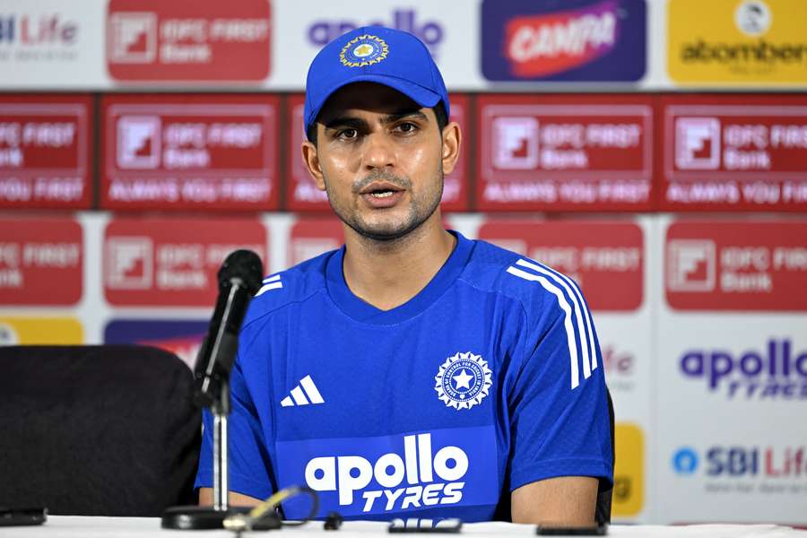 Shubman Gill speaks to the media at a pre-game press conference in Ahmedabad.
