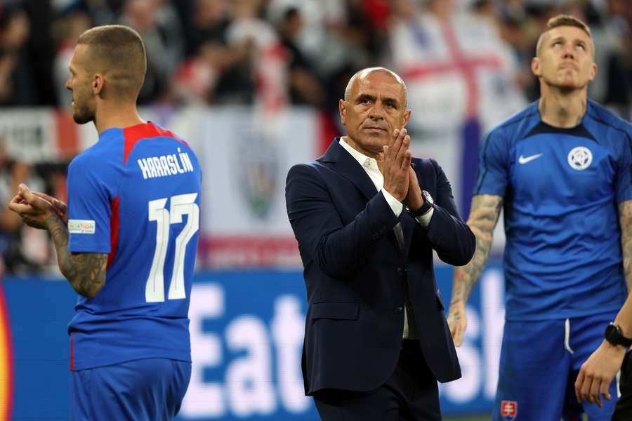 Francesco Calzona acknowledges the crowd after Slovakia's loss