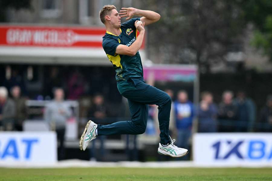 Cameron Green bowls in a T20I against Scotland in Edinburgh last year. 