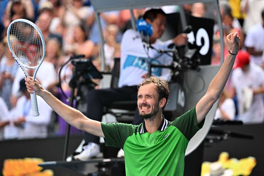 Russia's Daniil Medvedev celebrates victory against Poland's Hubert Hurkacz