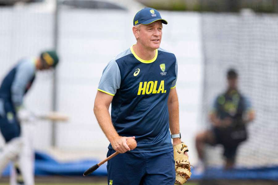 Australia head coach Andrew McDonald directing a training session in South Africa.