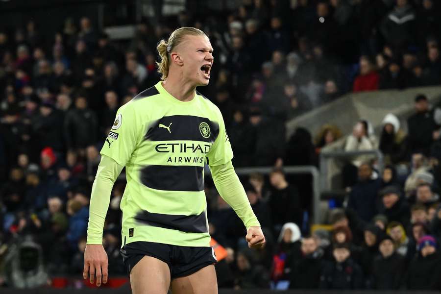 Haaland celebrates scoring the winner for Man City