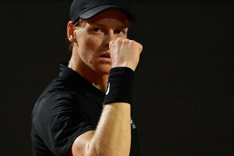 Jannik Sinner reacts during his match against Francisco Cerundolo at the Italian Open