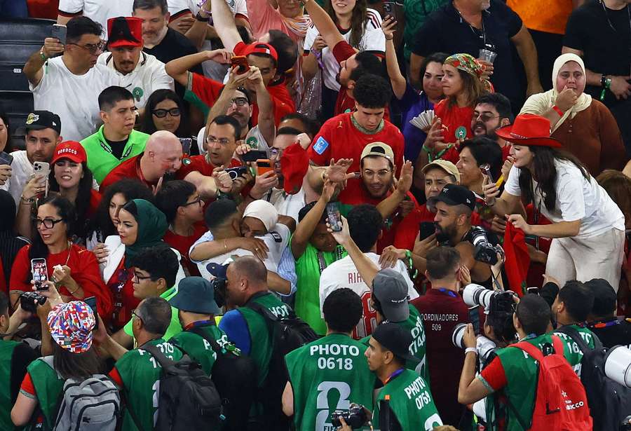 Morocco's players celebrate with their families