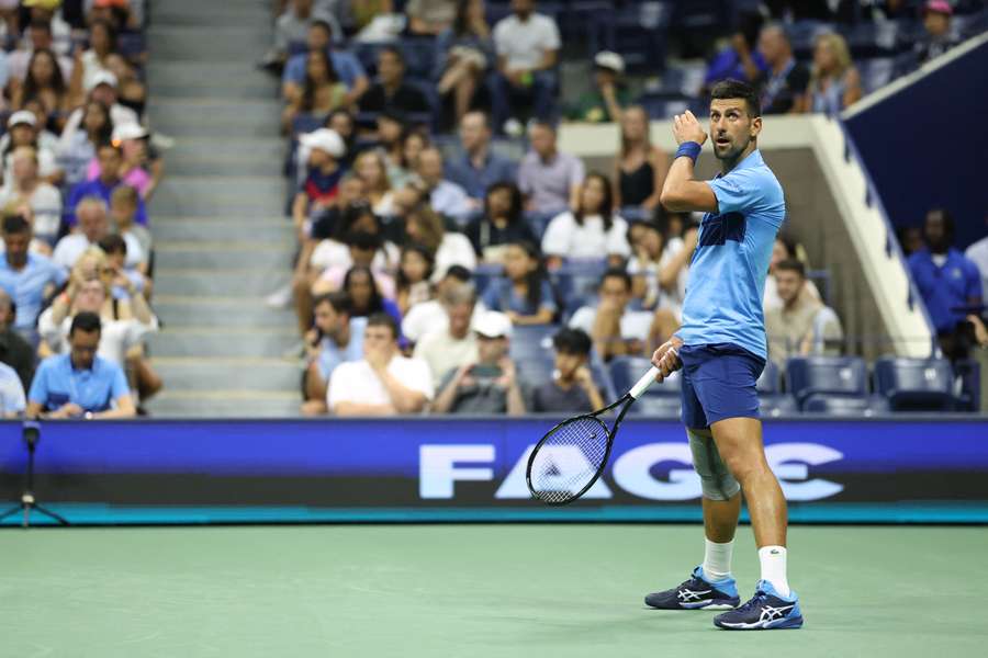 Djokovic tijdens zijn eersterondewedstrijd op de US Open