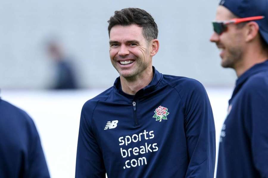 James Anderson smiles ahead of Lancashire's match against Somerset