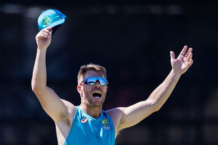 Australia's David Warner attends a training session ahead of their Test against Pakistan