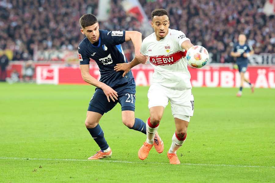 Albian Hajdari and Jamie Leweling battle for the ball Albian Hajdari and Jamie Leweling battle for the ball