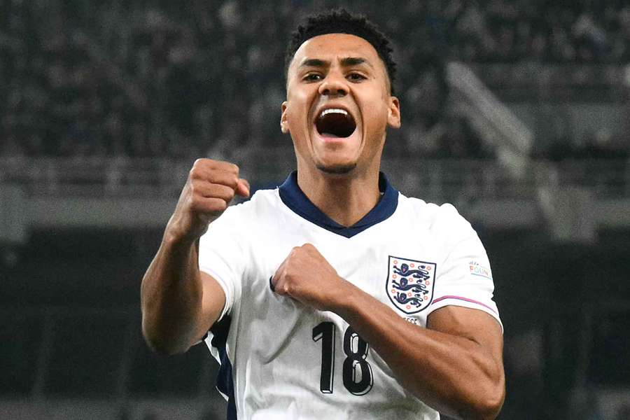 Ollie Watkins celebrates after giving England a 1-0 lead after just seven minutes in Greece