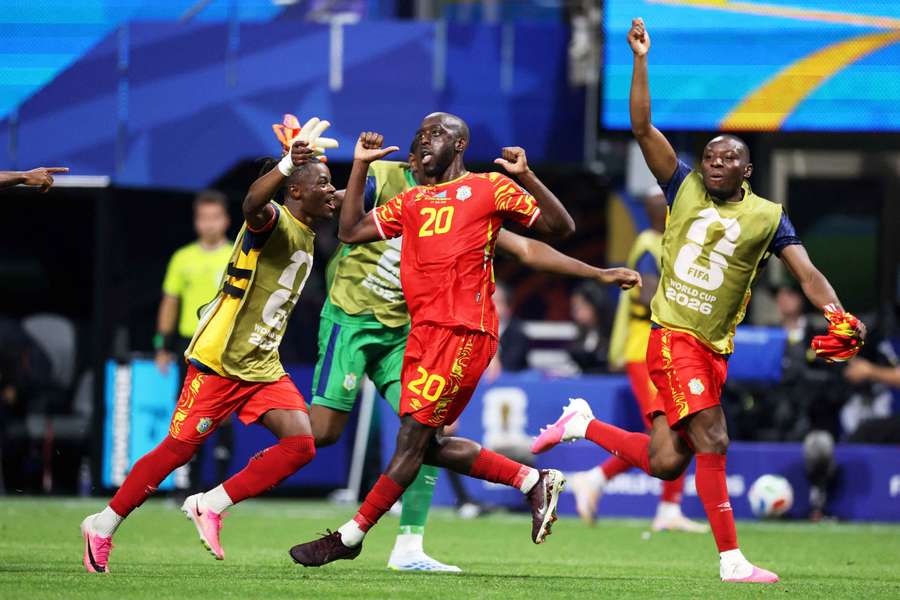 DR Congo celebrate one of their goals to defeat Uzbekistan.
