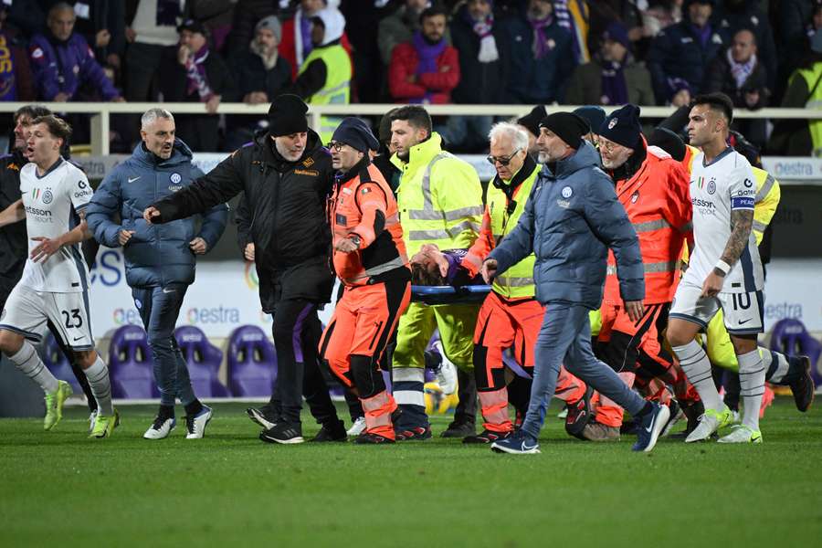 Edoardo Bove was taken to hospital on a stretcher after suddenly collapsing to the ground during Fiorentina's match against Inter Milan