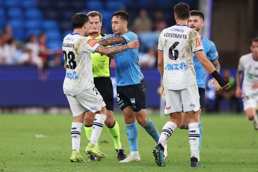 Things got heated at times during the A-League Men's match between Sydney FC and Auckland FC. 