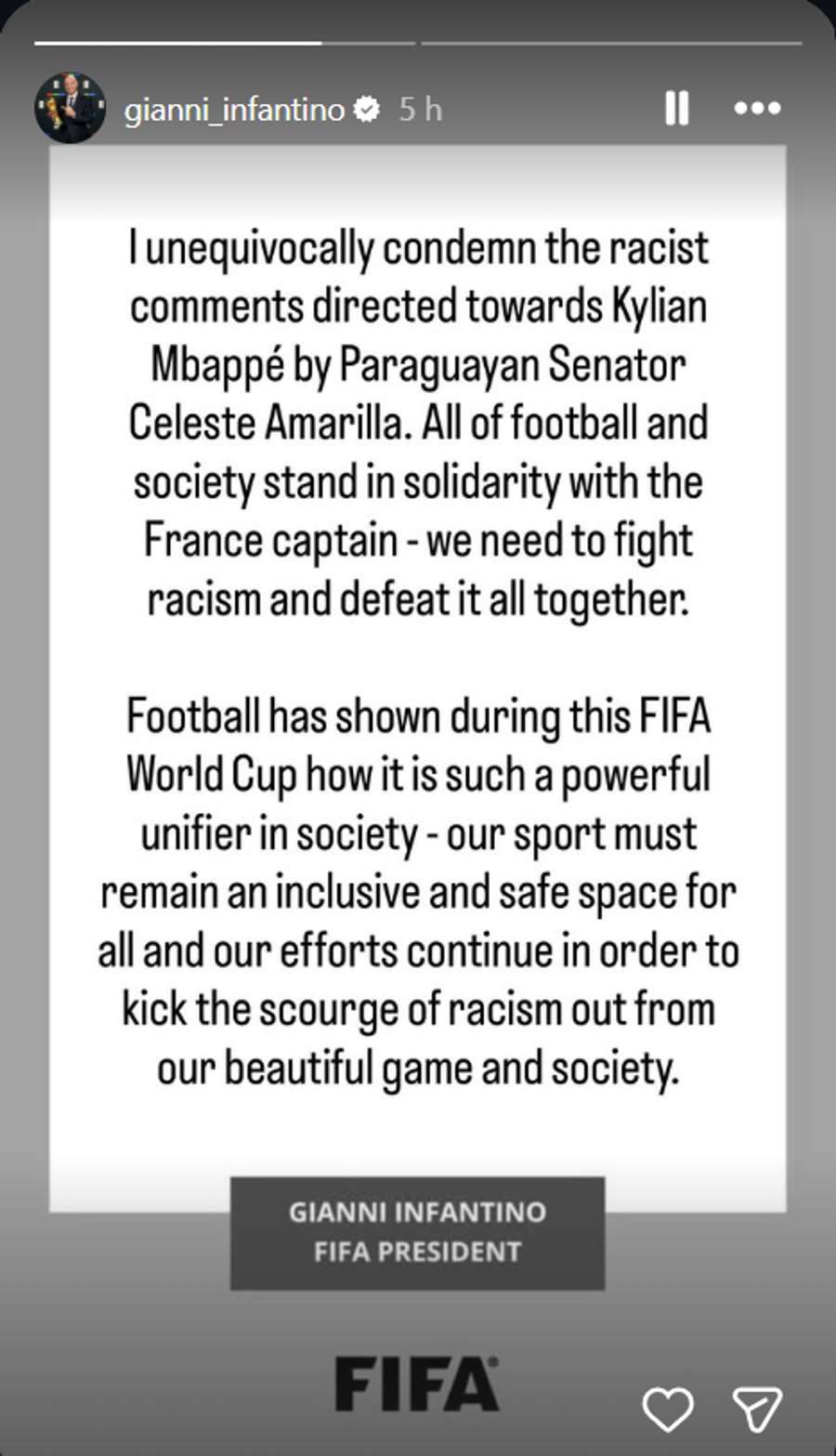 El mensaje de Infantino El mensaje de Infantino