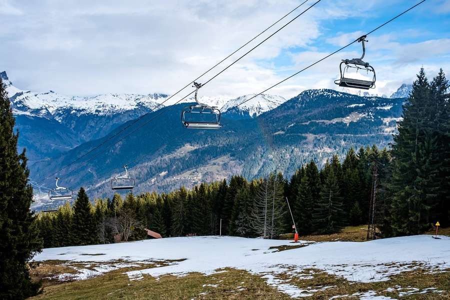 Artificial snow-making machines have had to be used at the Peyragudes ski resort in the French Pyrenees