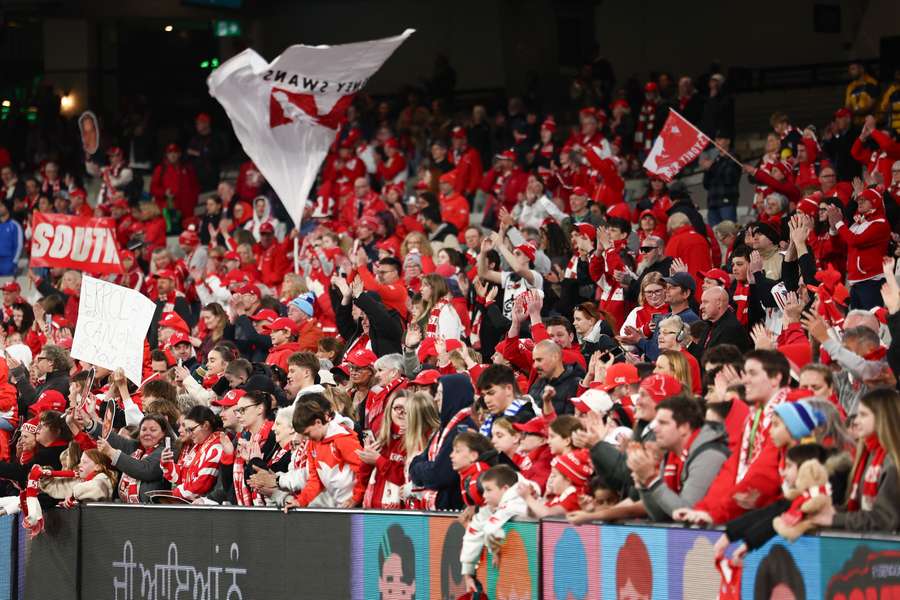 Sydney Swans supporters at the MCG on Sunday evening.