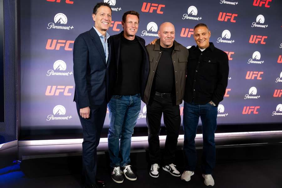 UFC President Dana White (M-R) alongside Mark Shapiro, Ari Emmanuel and David Ellison