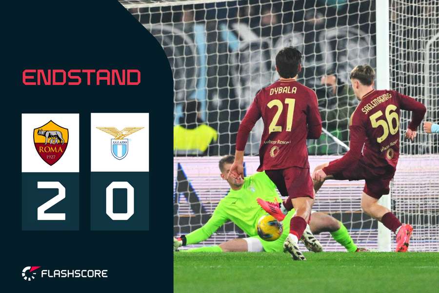 Alexis Saelemakers (r.) erzielt das 2:0 für die AS Rom gegen Lazio.