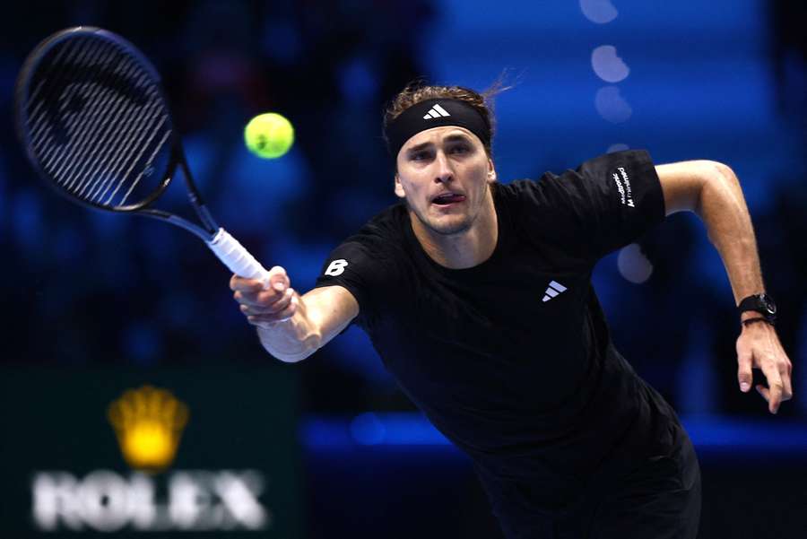 Alexander Zverev during his ATP Finals game against Jannik Sinner. Alexander Zverev during his ATP Finals game against Jannik Sinner.