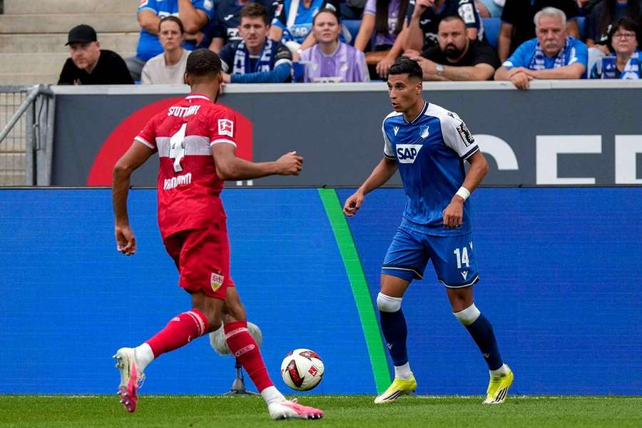 Adam Daghim an action for Hoffenheim against VfB Stuttgart
