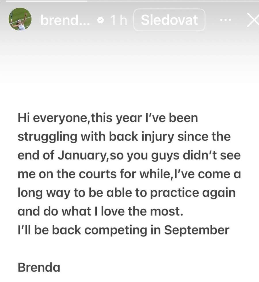 Brenda Fruhvirtová ohlásila návrat na kurty.