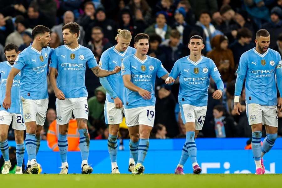 Manchester City midfielder Nico O'Reilly celebrates scoring against Plymouth