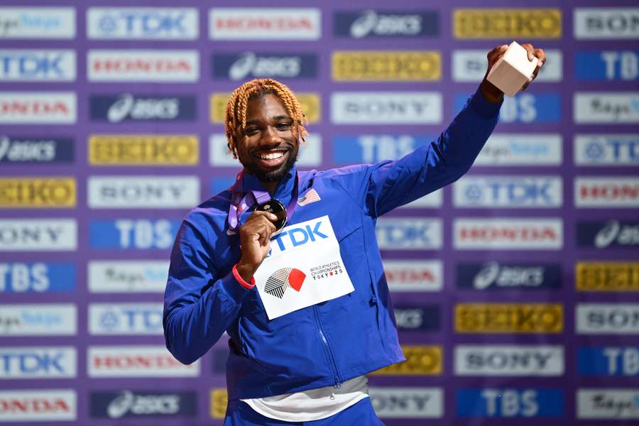Lyles after winning bronze in the 100m