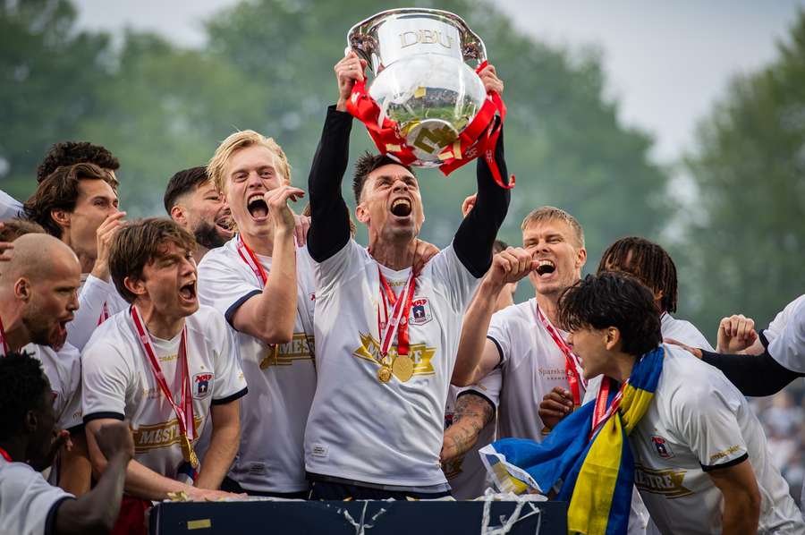 AGF celebrate winning the Danish title