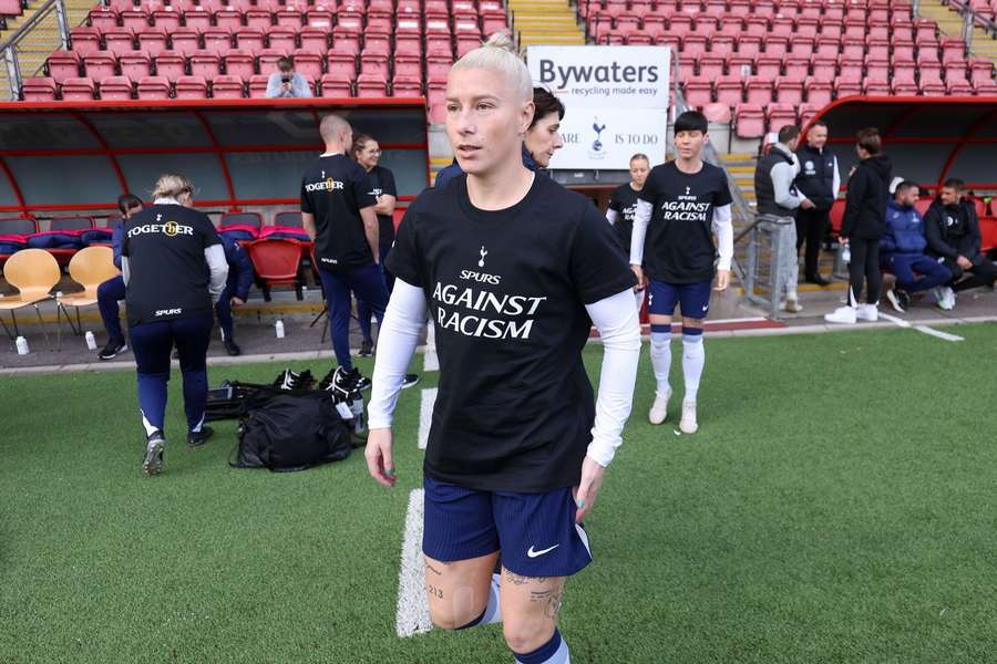 Bethany England in Spurs' anti-racism warm-up t-shirt