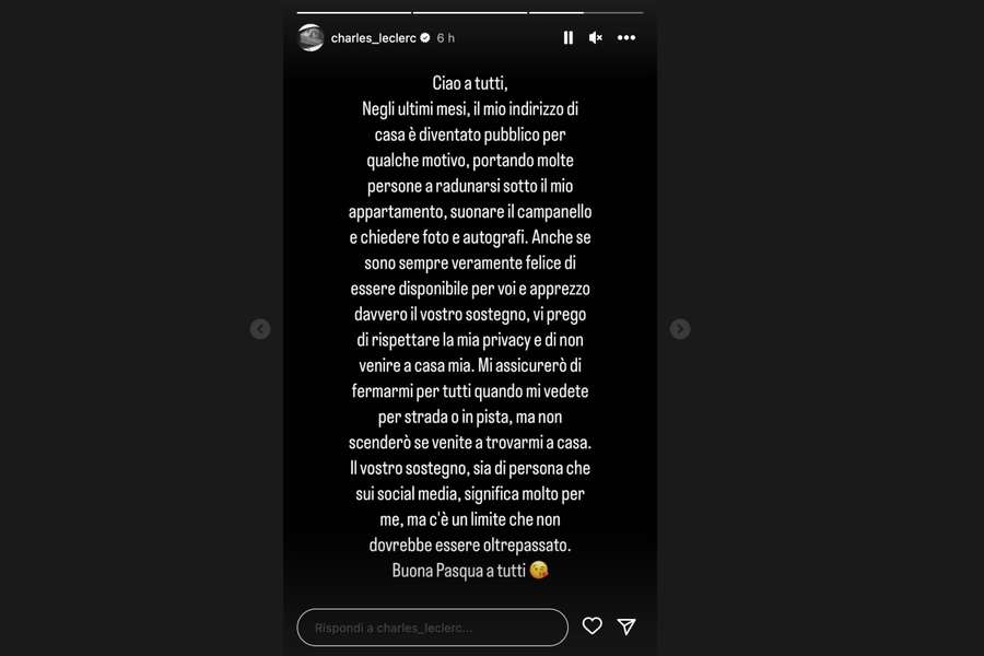 Il messaggio di Leclerc in italiano