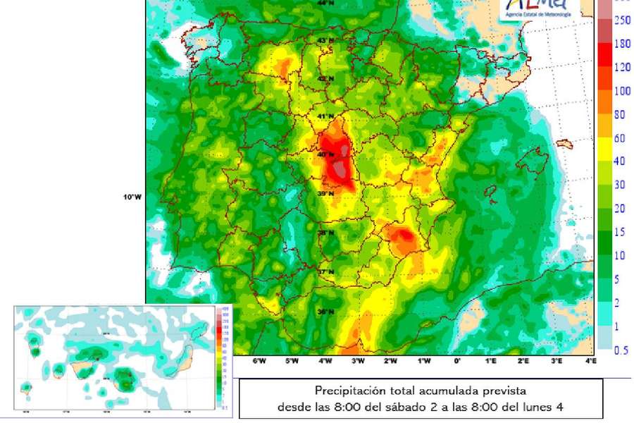 Previsión de fuertes lluvias en el centro de la Península.
