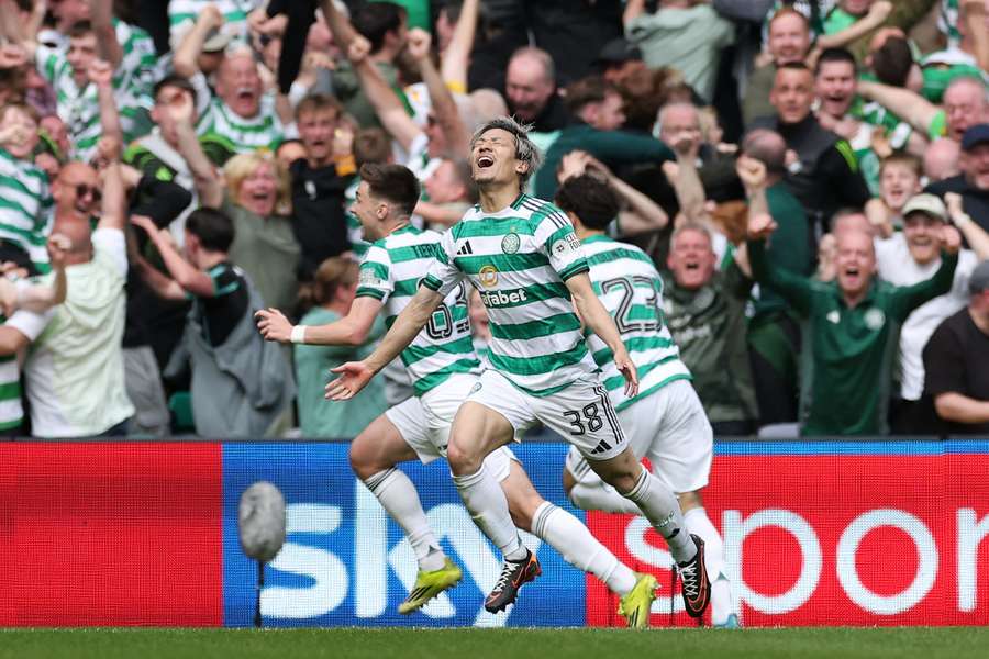 Daizen Maeda celebrates after scoring Celtic's third in stunning fashion Daizen Maeda celebrates after scoring Celtic's third in stunning fashion