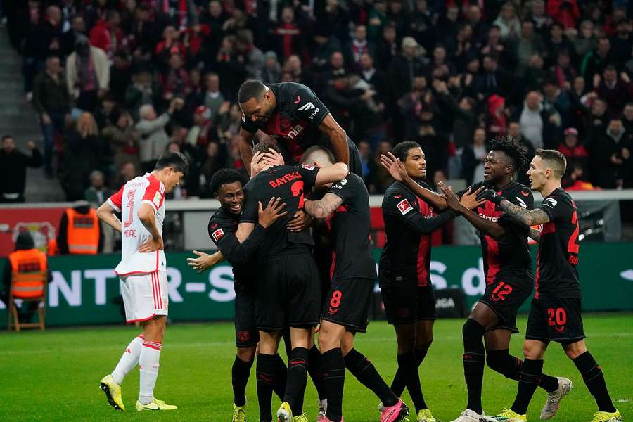 Bayer Leverkusen celebrate against Bayern Munich