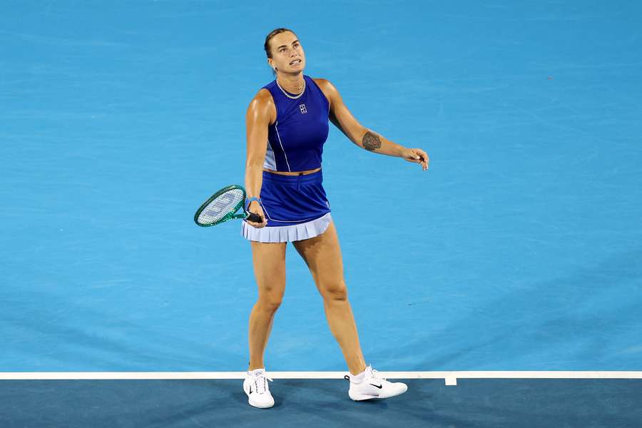 Sabalenka reacts during her loss Sabalenka reacts during her loss