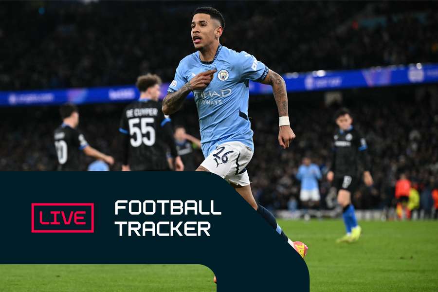 Savinho celebrates scoring Man City's third goal against Club Brugge